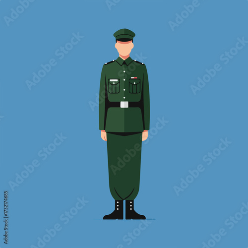 Green uniform man, full body, faceless