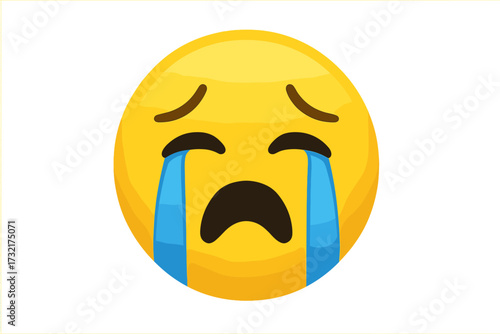 Crying emoticon vector emoji. Loudly crying face. Sad smiley icon with tears. Concept of sadness, sorrow, grief, depression, despair, unhappiness, negative emotion, upset.