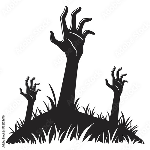 Zombie hands rising from the ground for halloween