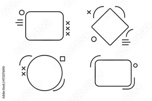 Set of modern text boxes. Abstract vector frames for placing text. Minimalist line art graphic design elements. Geometric shapes, linear strokes for quotes and banners.