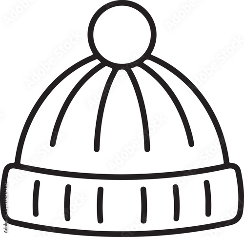 Black and white outline drawing of a simple winter beanie hat
