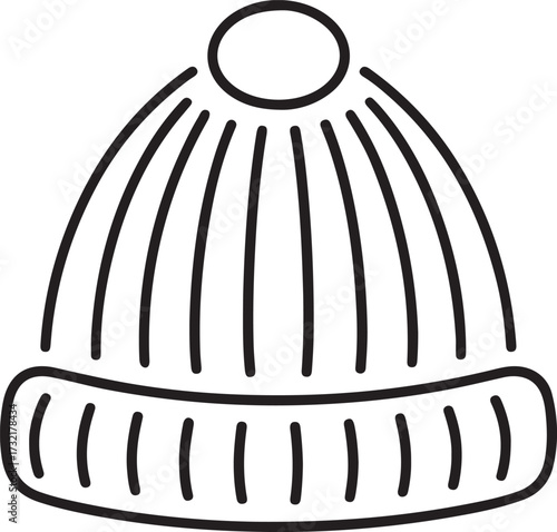 Black and white outline of a knitted beanie hat winter