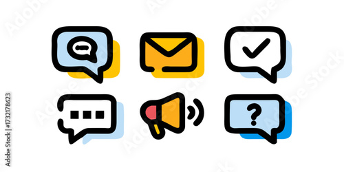 Colorful vector icons representing communication and messaging