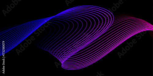 Abstract Vector Flowing Dynamic Wave Lines in Blue and Pink on Black Background, AI and Digital Technology Concept