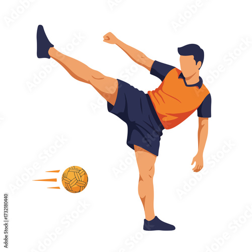 Faceless player kicks patterned ball