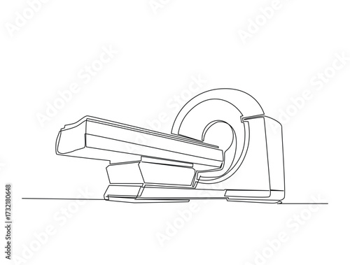 Continuous line art drawing of mri scanner health machine. Mri scanner in single line art drawing vector illustration. Editable stroke.