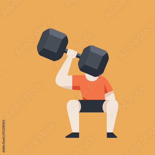 Person squatting and lifting dumbbell in a flat vector illustration