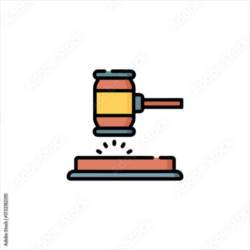 Gavel strikes sound block in courtroom during legal proceedings, symbolizing justice and authority with clean lines and modern style.