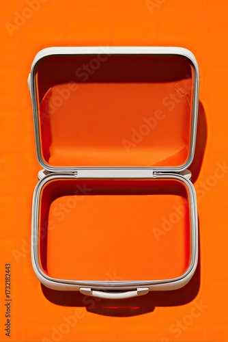 Empty lunchbox. Open on orange background. Food storage, school, picnic, travel use