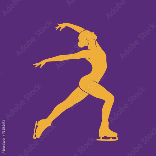 Gold skater silhouette mid-move on purple background
