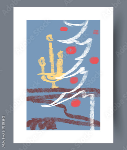 An Abstract Representation of Holiday Decor Featuring Elements like Candle and Christmas Tree