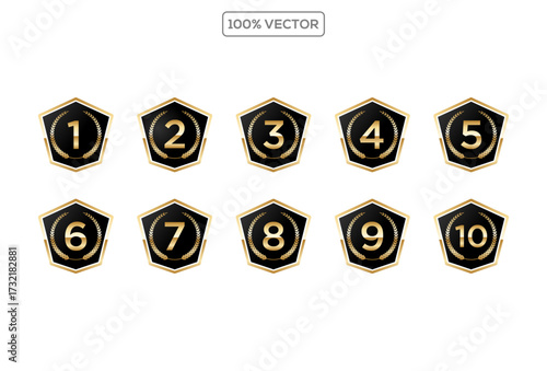 set of Number Shield Logo with Golden Crown, Laurel Wreaths, and transparant Background Premium Award