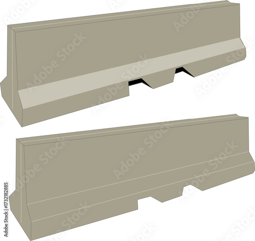 Two concrete jersey barriers on a black background