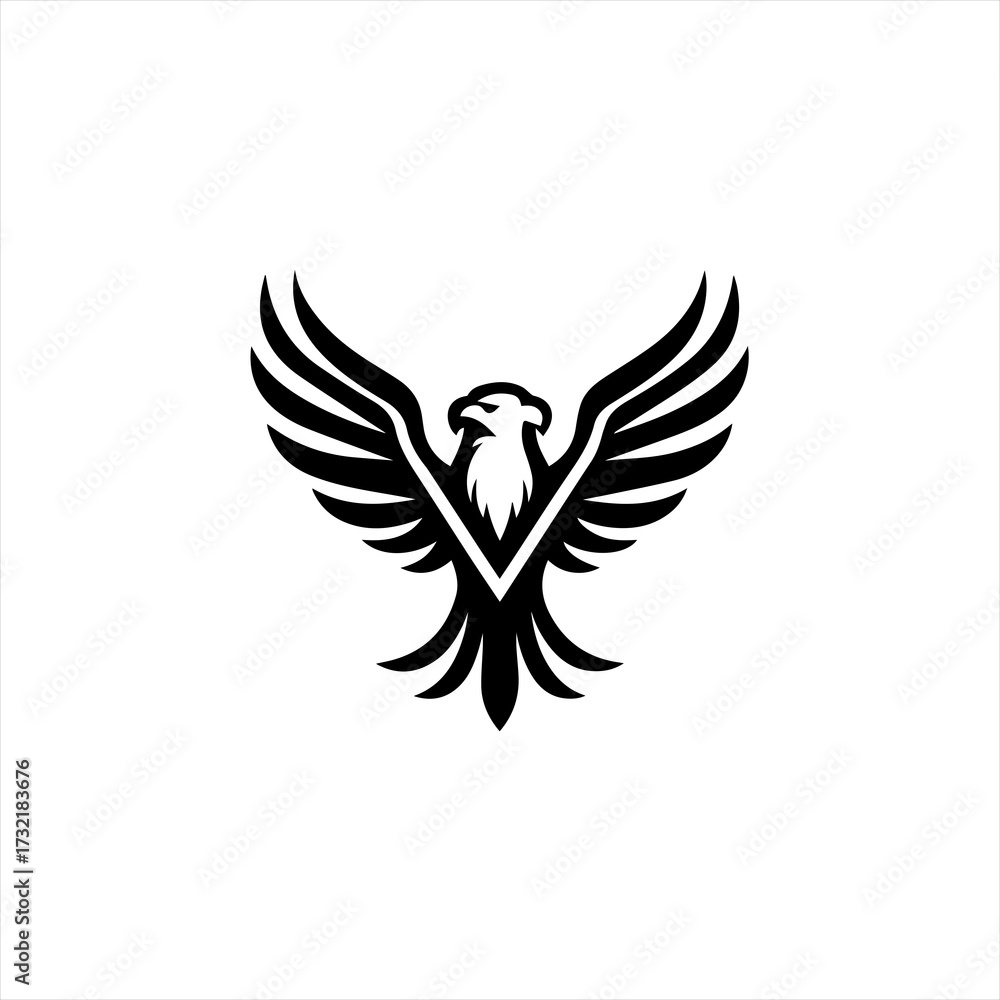 Obraz premium Stylized black eagle logo with outstretched wings on white background