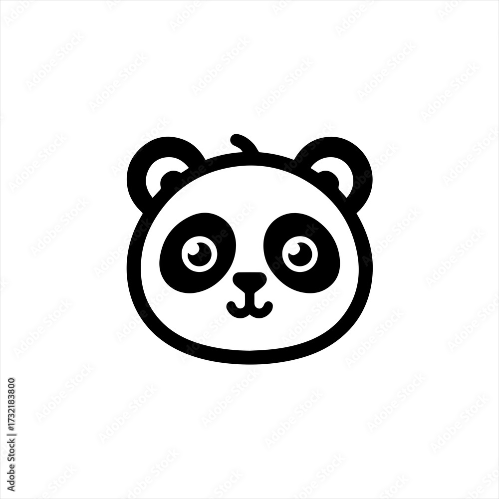 Fototapeta premium Cute cartoon panda face icon simple black and white illustration