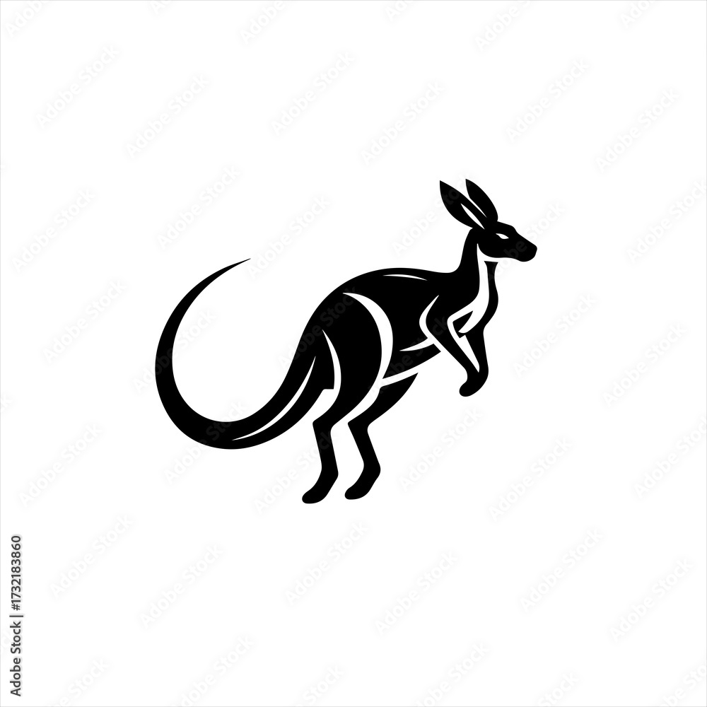 Fototapeta premium Stylized black kangaroo silhouette jumping on a white background