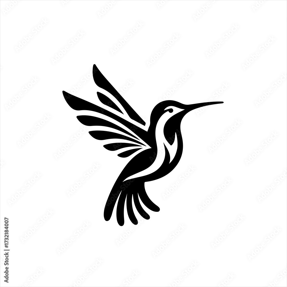 Fototapeta premium Stylized black hummingbird in flight silhouette logo