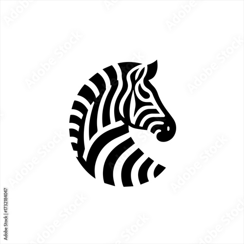 Stylized black and white zebra head logo design