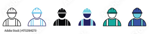 Construction Worker Vector Icon in Hard Hat	