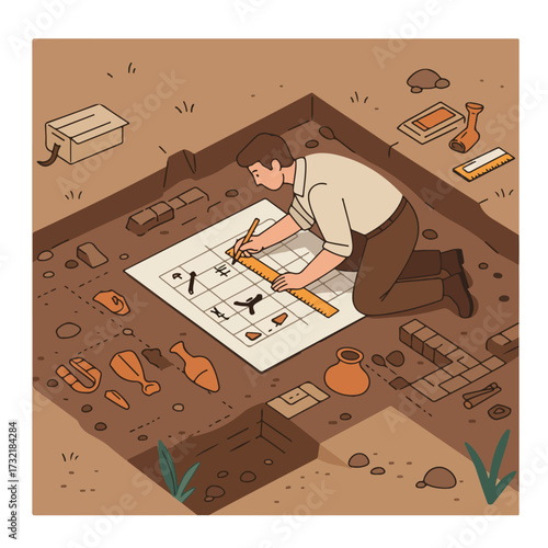 Archeologist maps finds at excavation site