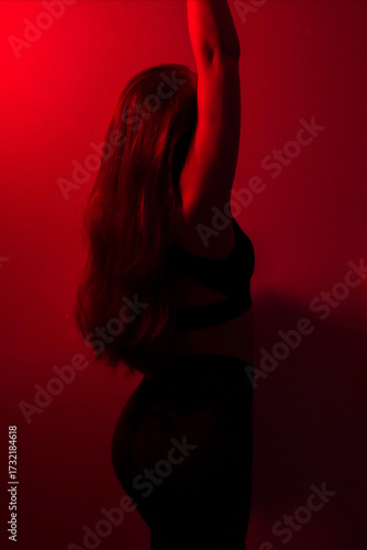 Siluette women Portrait with long hair in red color