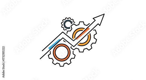 Mechanical growth and success concept featuring gears and an upward trending graph, highlighting