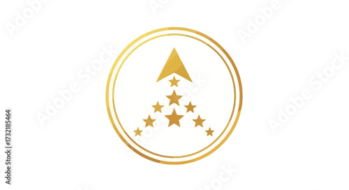 Golden symbol of success, achievement and upward trajectory with stars and arrow  icon
