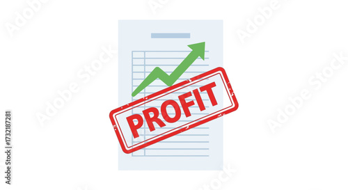 Growing financial success represented by an upward trend chart with profit stamp