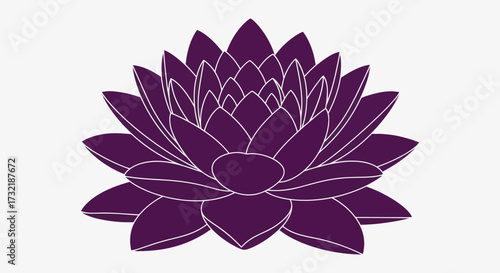Purple lotus flower illustration with white outlines on white
