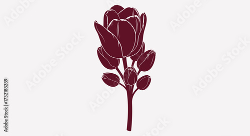 Burgundy stylized bud and buds isolated