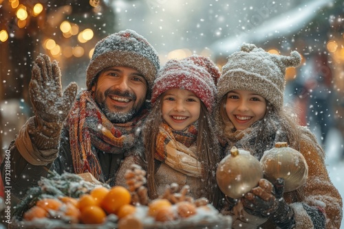 Family in winter clothing posing for a photo.