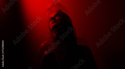 Siluette women Portrait with long hair in red color