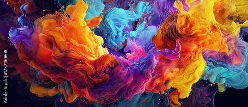 Wallpaper Mural Paint splash swirling with color mix, resembling chemical reaction. Suitable for backgrounds, prints, and dynamic content. Torontodigital.ca