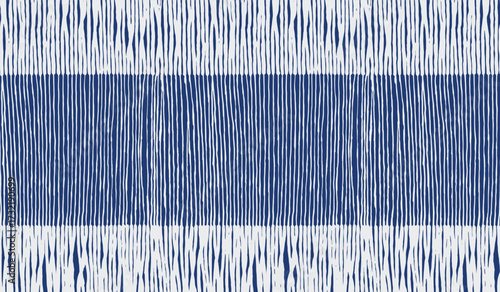 Hand drawn brush lines abstract stripes pattern in white and blue, Japanese and ethnic wood carving, woven texture background, simple graphic for textile, carpet