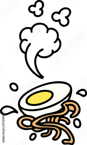 hot ramen ingredients  of noodles and egg