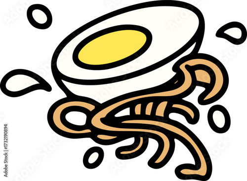 ramen ingredients of noodles and egg