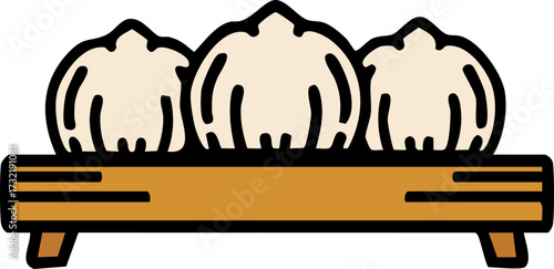 japanese dumplings on wooden tray