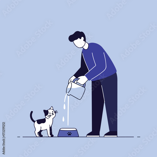 Man pours water for cat