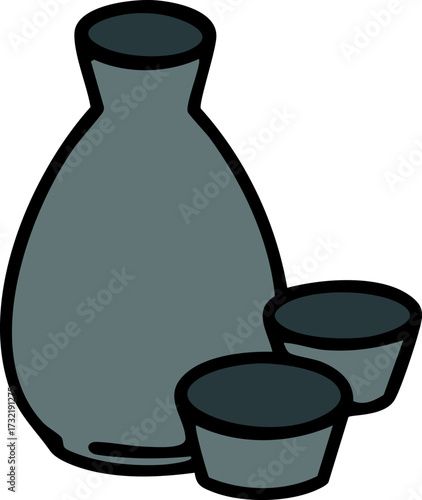 japanese ceramic sake bottle and cups-