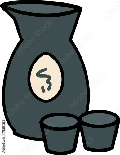 japanese ceramic sake jug and cups-