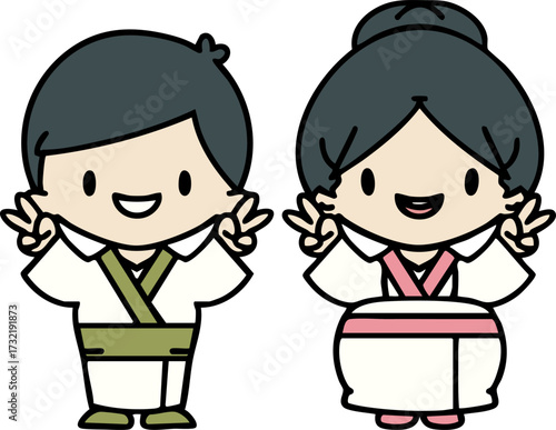 Japanese wedding couple celebrating getting married