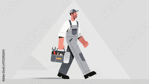 The repairman is carrying a tool bag, cartoon hand-drawn vector illustrations