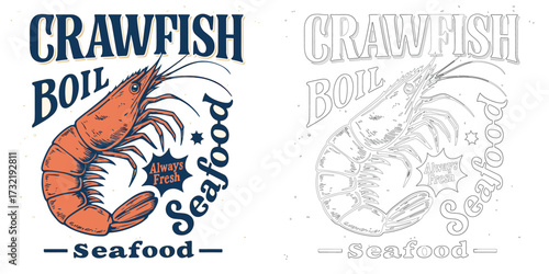 Crawfish seafood boil vector illustration T shirt design with lobster retro food typography style isolated on white background
