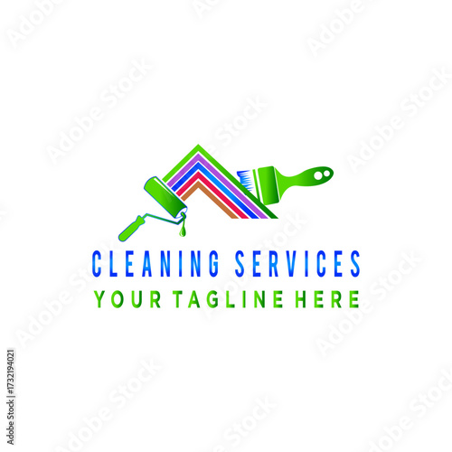 Cleaning Services Logo with Skyscrapers and Tools
