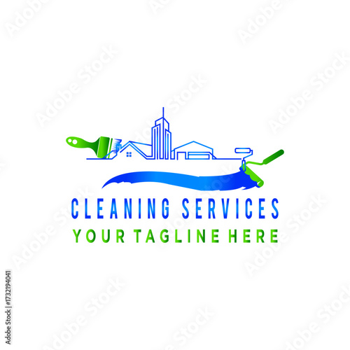 Cleaning Services Logo with Skyscrapers and Tools