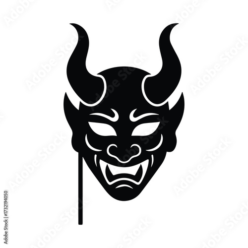 Mysterious black demon mask icon with sharp horns and glowing eyes for dark themes
