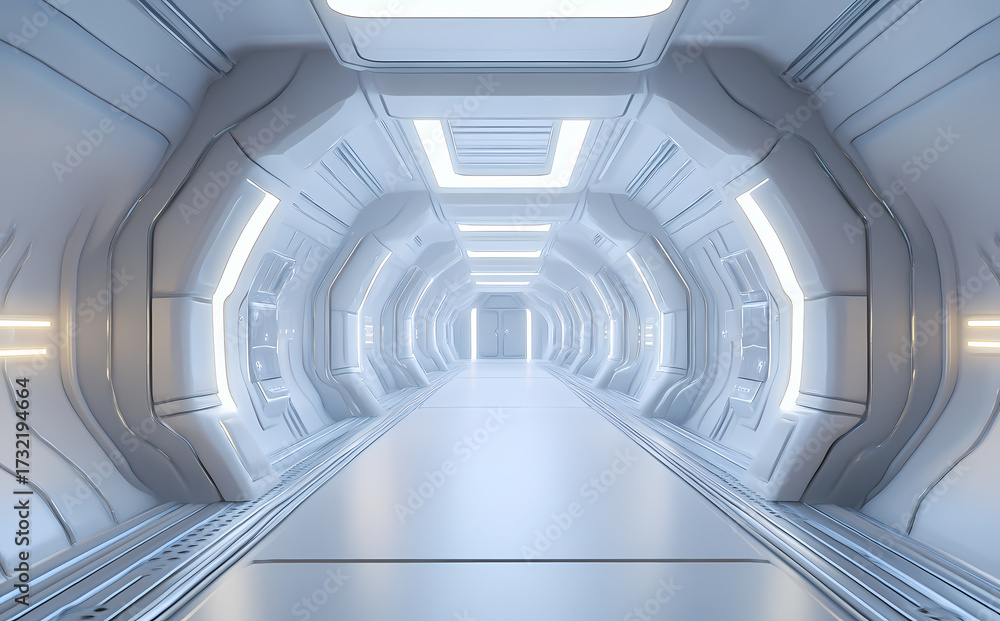 Obraz premium Futuristic White Corridor with Advanced Lighting