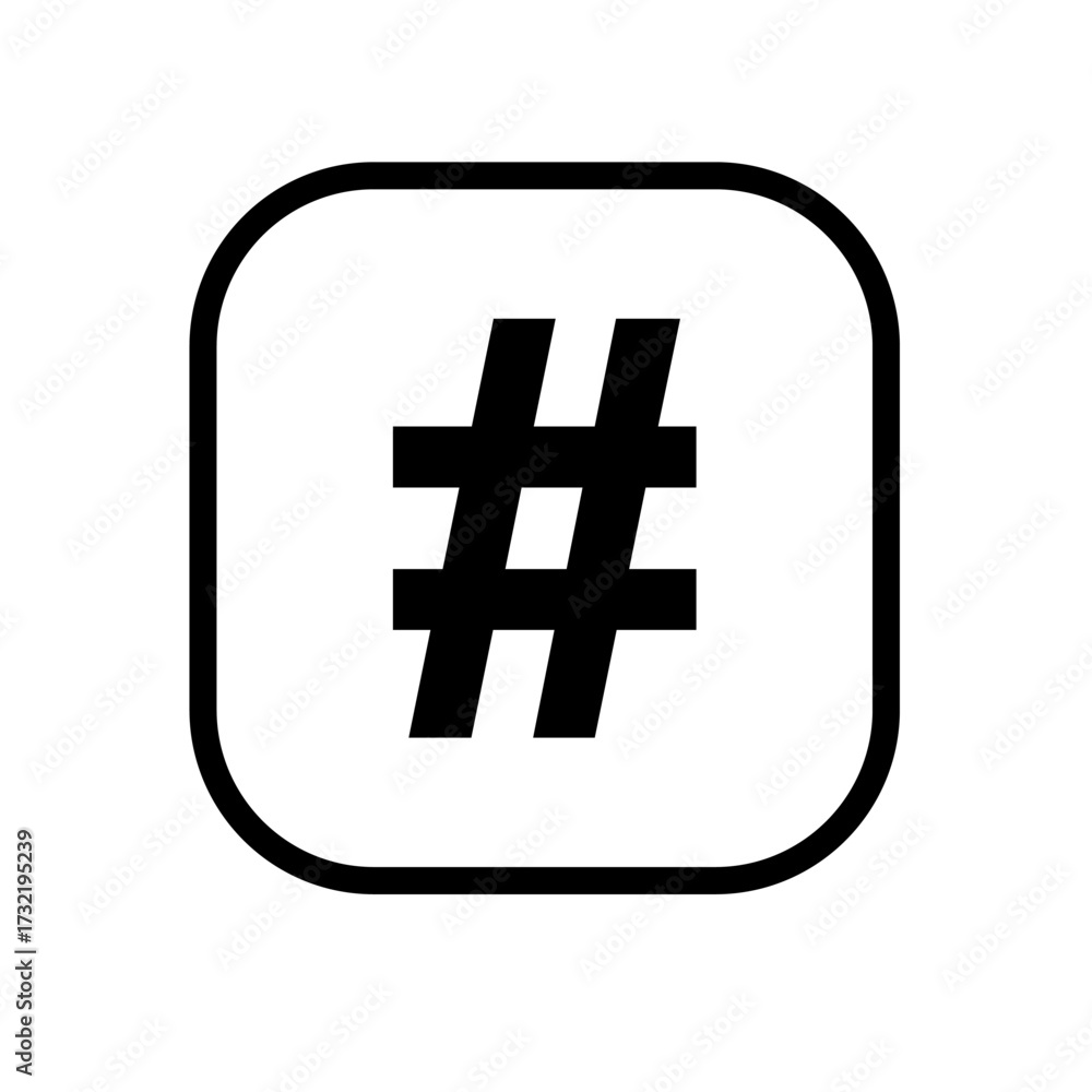 Obraz premium Simple Line Art Hashtag Symbol Inside Rounded Square Shape Icon
