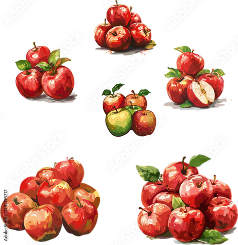 collection of fresh apples, set of fruits no background