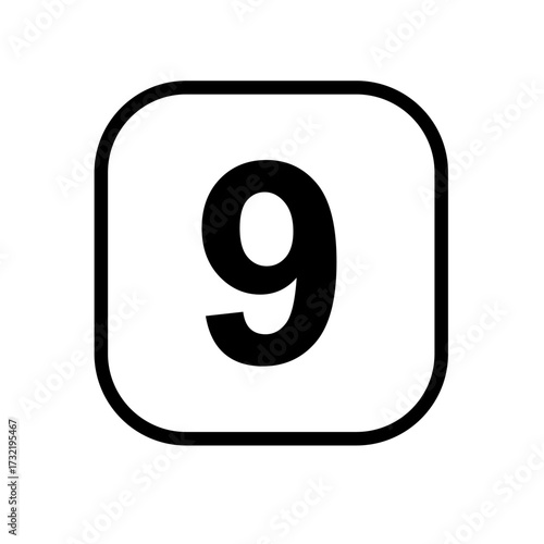 Clean Line Style Number Nine Sign On Rounded Square Shape